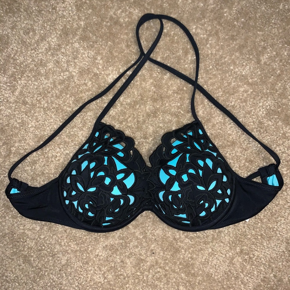 Black and turquoise swim top